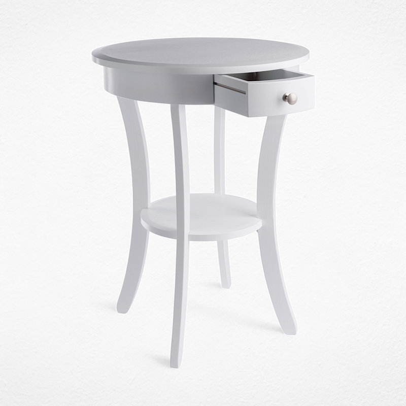 Table de bout en bois massif avec rangement Alabama, Blanc