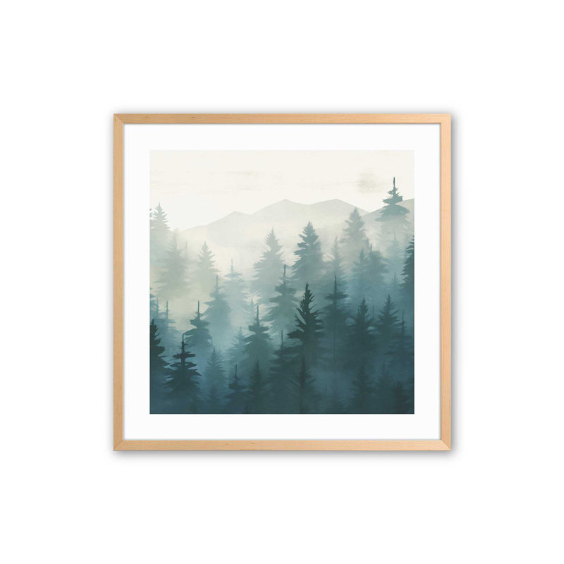 «Misty Pine Forest In Blue», H 13,5 po x l 13,5 po, Érable brut
