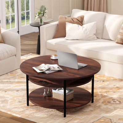 Wynny 36"W Lift Top Coffee Table with Storage, Round Wood Cocktail Table