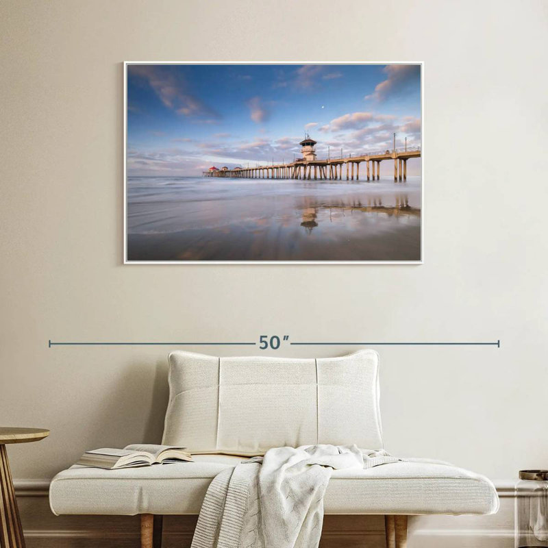 Coastal Huntington Pier, Cadre flottant blanc, 40 po x 27 po