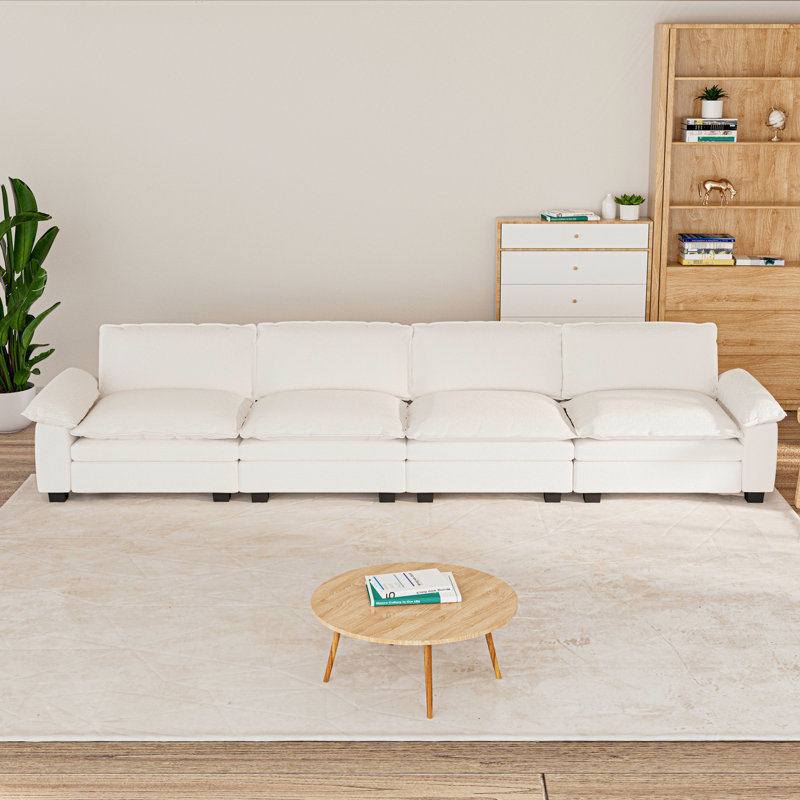 Canapé modulaire 4 places, canapé modulaire en chenille avec coussins amovibles et superposés, H 33 po x l 149,6 po x P 35 po