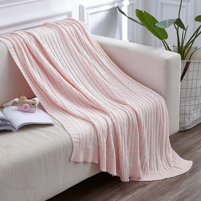 Couverture en coton tricoté , Rose pastel, L 67 po x l 51 po