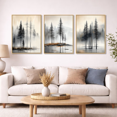 Décoration murale 3 pièces «Misty Summer Pines - Beige Pine»
