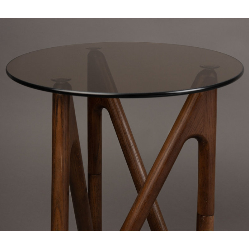 Naia Glass Single End Table, Walnut