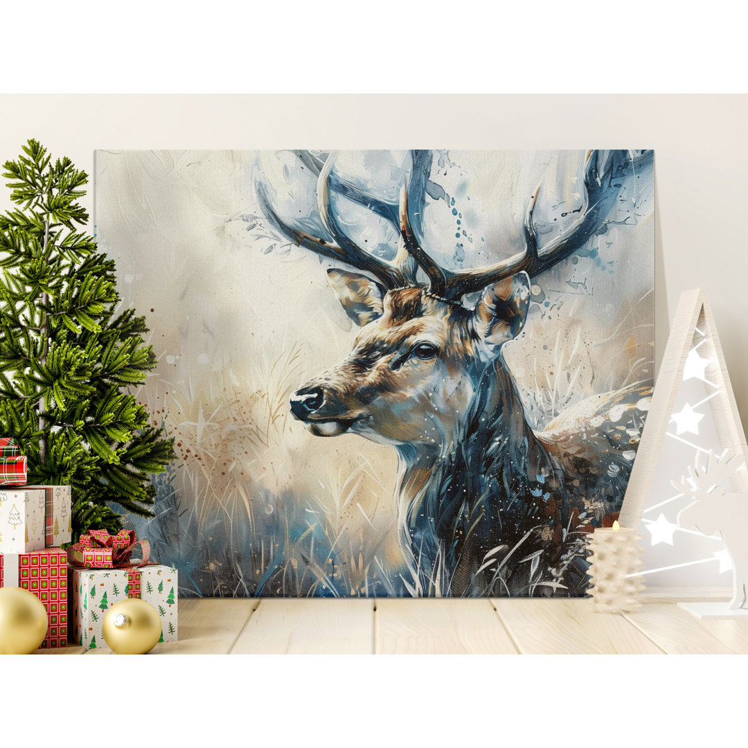 Abstract Deer Canvas Art Print, Majestic Stag Wall Decor, Modern Rustic Wildlife Painting, Large Nature Artwork Gift