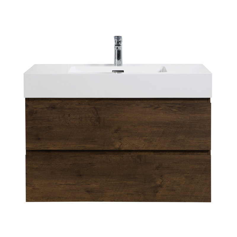 Meuble-lavabo avec lavabo Alice, Noyer, Blanc, 36"