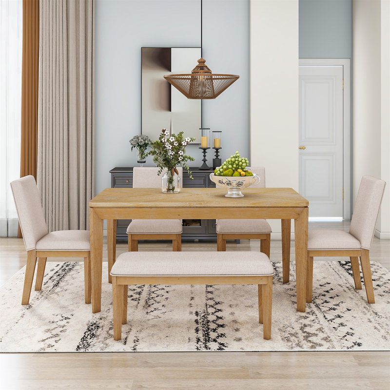 Balmain Akhiya Rectangular 60'' L x 36'' W Dining Set,dining table set,dining room set, Natural/Beige