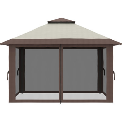 Toit escamotable 13 'X avec filet, toit beige instantané 2 pour abri de jardin pour cours de verrouillage extérieur, filet de tente