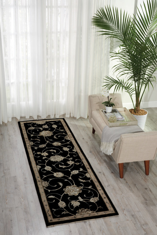 Serenade Oriental Area Rug in Black/Beige, Runner 2'3" x 7'6"