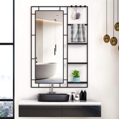 Pharmacie 16 po x 24 po avec miroir pour salle de bain, miroir de salle de bain mural avec rangement, tablettes réglables, cadre en aluminium, fixation en surface argent