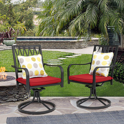 Outdoor 2-Piece Metal Swivel Chair Set, Iron Dining Chairs with Removable Red Cushion, Patio Bistro Chairs for Indoor and Outdoor by NUU GARDEN
