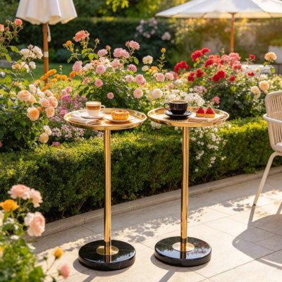 24.5” Gold Marble End Table, Adjustable Height, Modern Side Table With Anti-slip Base, 2-pack