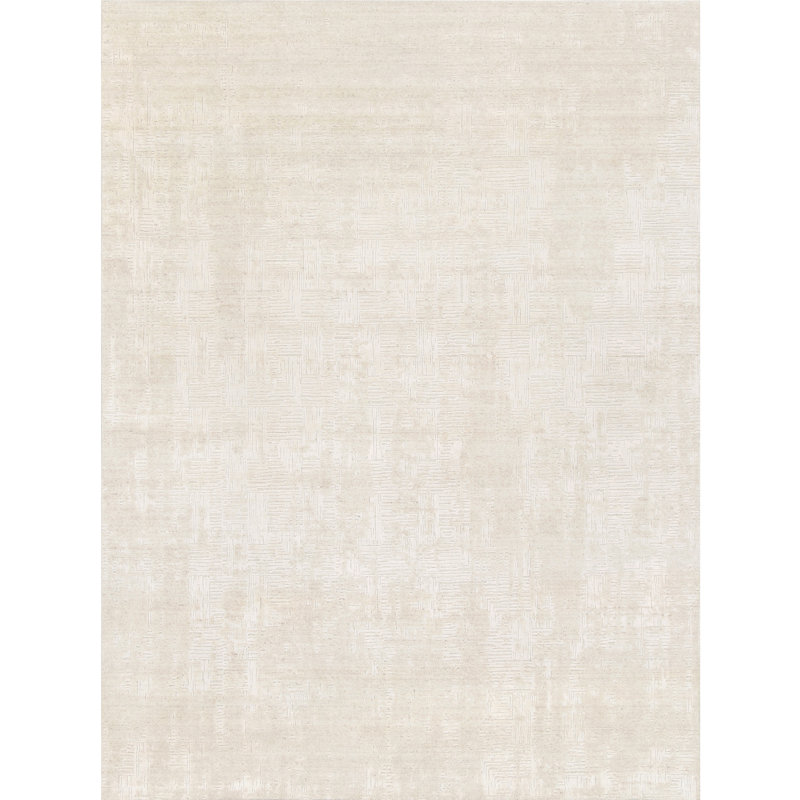 High-Quality Hand-Knotted Beige Area Rug, Rectangle 9' x 12'
