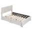 Lit plateforme double tapissier pleine grandeur avec 2 tiroirs et 1 lit gigogne simple, tête de lit classique, beige