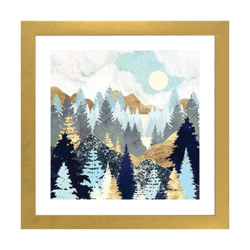 Forêt - impression, Encadré en papier doré, H 24 po x l 24 po x p 1 po
