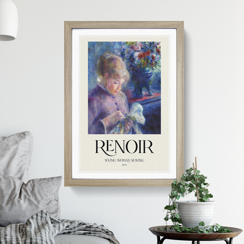 Young Woman Sewing by Pierre-Auguste Renoir - Picture Frame Painting, Oak Framed, 36cm H x 27cm W x 2cm D