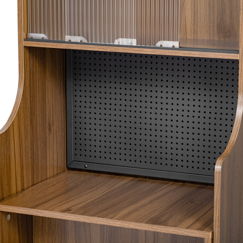 Multi-use Walnut Mdf Mid-century Cabinet For Cats With Scratch Bed