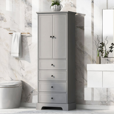 Armoire de rangement avec 2 portes et 4 tiroirs pour salle de bain, bureau, tablette réglable, panneau de fibres à densité moyenne avec finition peinte