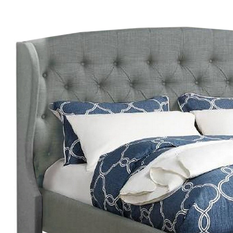 Lit plateforme tapissier touffeté, Gris, Grand