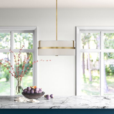 Luminaire suspendu tambour simple à 4 lumières en laiton naturel Gilbreath