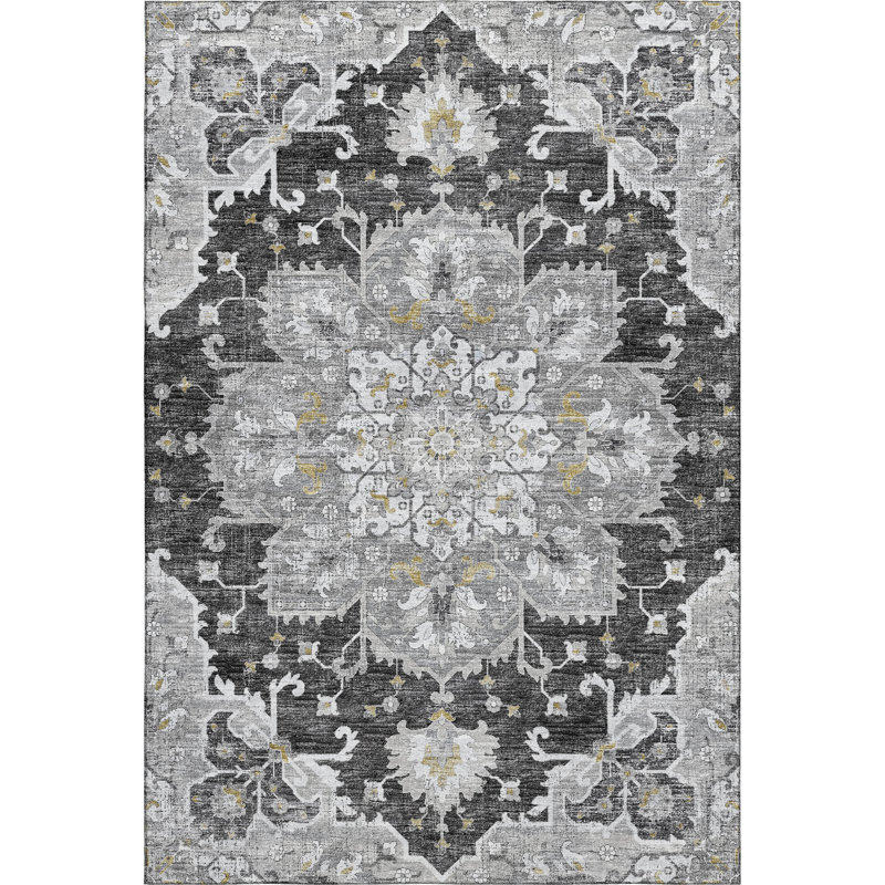 Premium Machine Washable Barayon AMF93 Gray Rug, Rectangle 3' x 5'