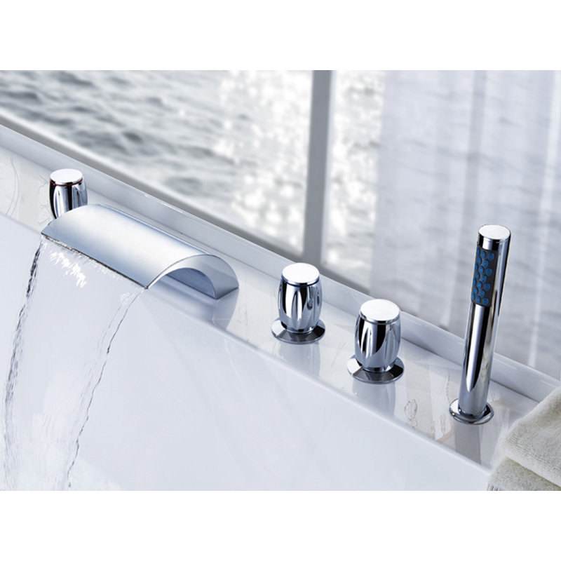 Contemporary/Modern Triple Handle Deck Mounted Roman Tub Faucet with Diverter and Handshower