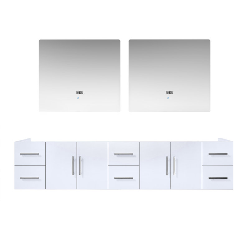 Ensemble de meuble-lavabo double l 84 po x P 22 po et miroirs DEL 36 po Geneva, Blanc lustré
