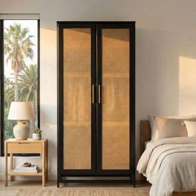 Albertha Solid Wood Wardrobe Rattan Doors by Bay Isle Home