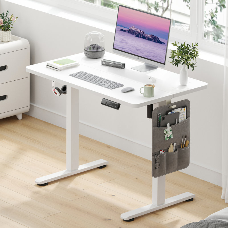 Electric Height Adjustable Home Office Standing Desk, 100cm W x 60cm D, White, White