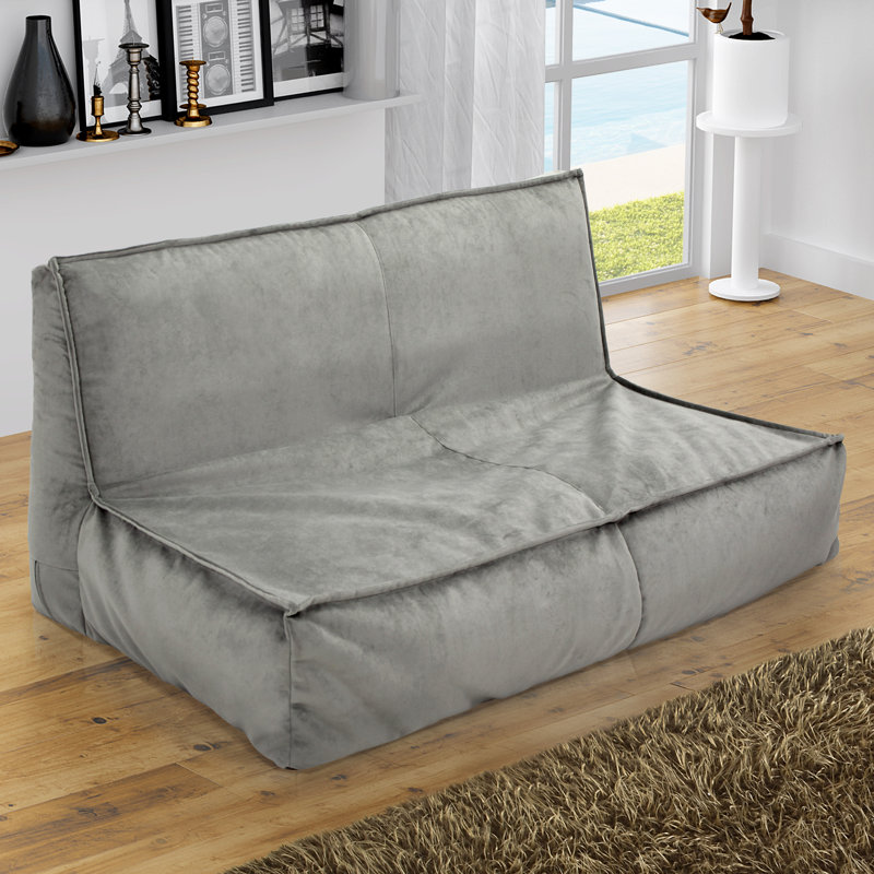 Microfiber / Microsuede Bean Bag Sofa, Gray Microfiber/Microsuede