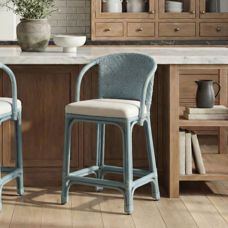Tabouret de comptoir rembourré et tissé à la main, Tabouret de comptoir (siège d'une hauteur de 24 p, Bleu