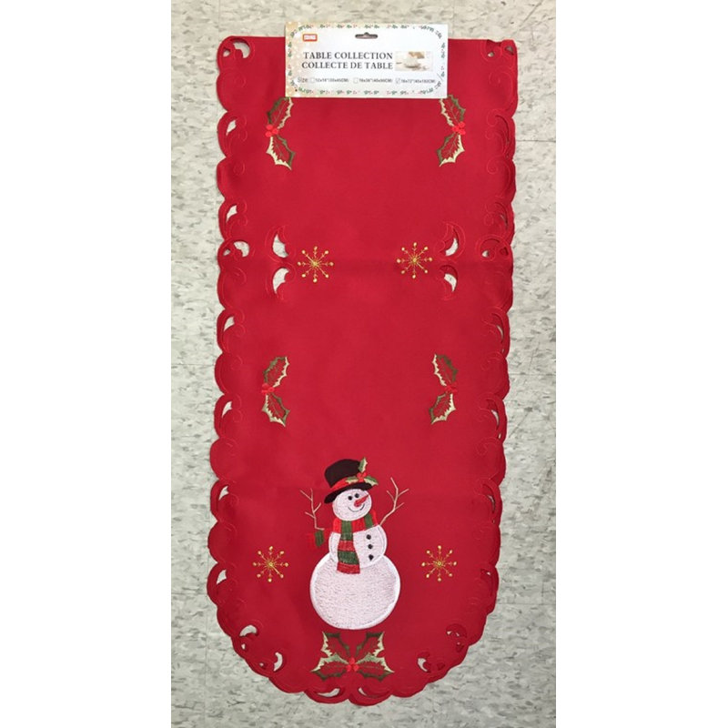 Tapis de broderie (16 x 72 po) - Bonhomme de neige de Noël / rouge