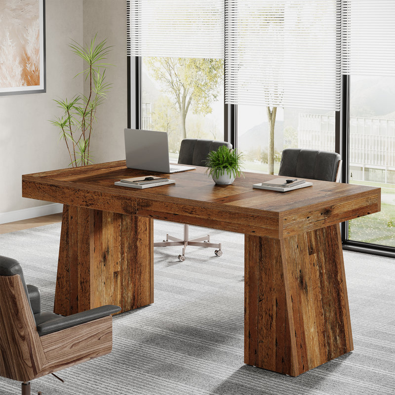 Table de conférence de 55 pouces, bureau en bois pour salle de conférence, Rustic Brown