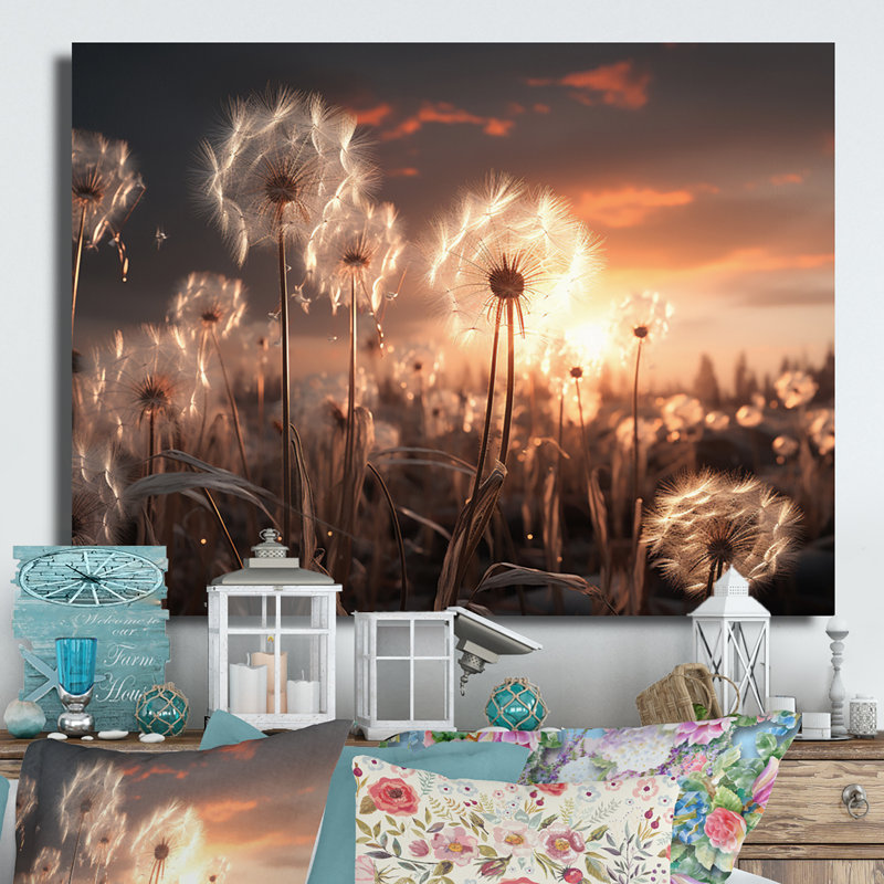 Sunset Dandelion Field III - Floral Metal Wall Decor, 12" H x 20" W x 1" D