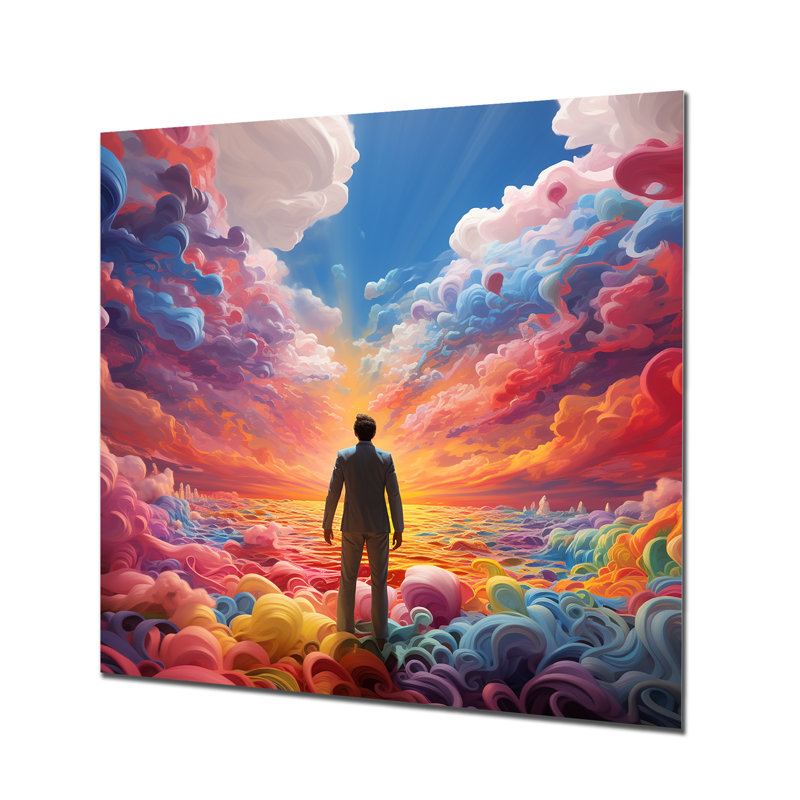 «Man Into The Rainbow surrealism II», art mural surréalisme en métal, H 16 po x l 16 po