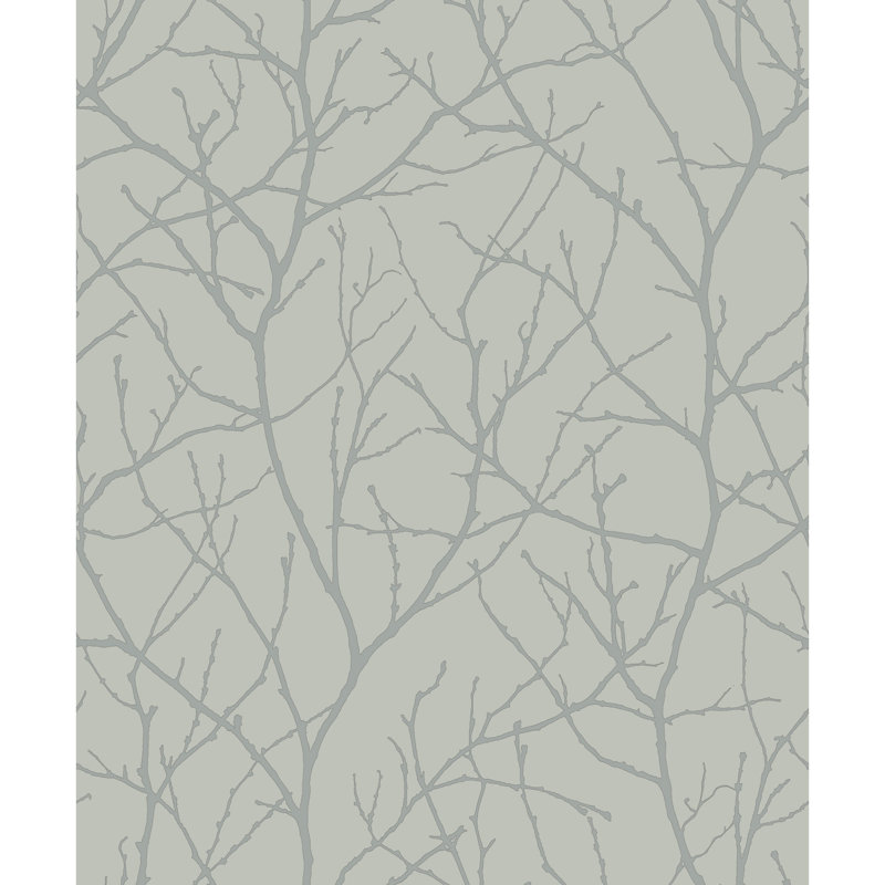 Trees Silhouette Floral Metallic Wallpaper Roll, Gray/Silver