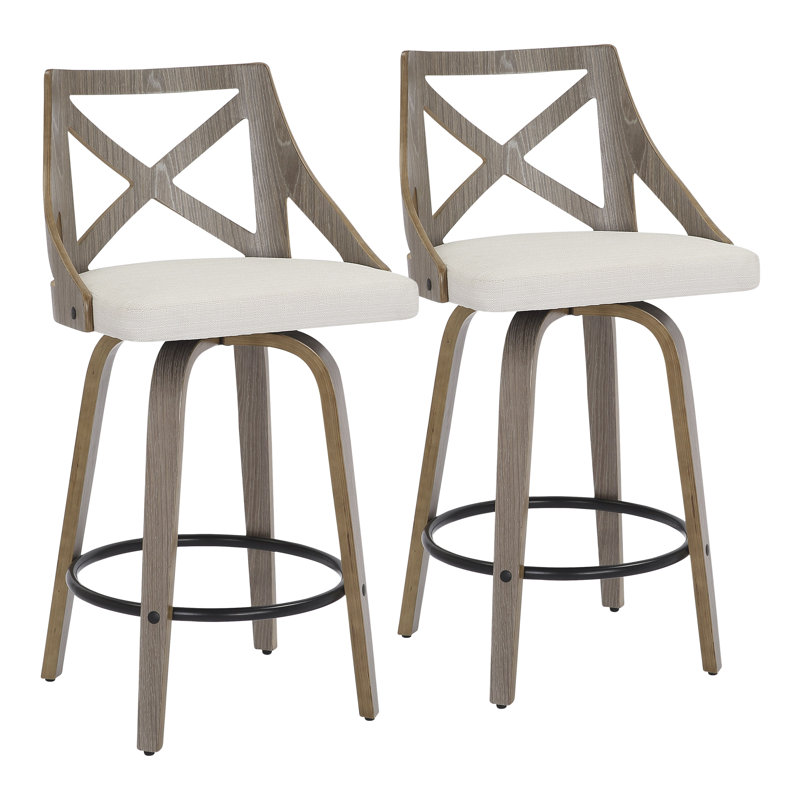 Tabouret de comptoir pivotant 25,5 po Dannie, Crème, Bois gris clair