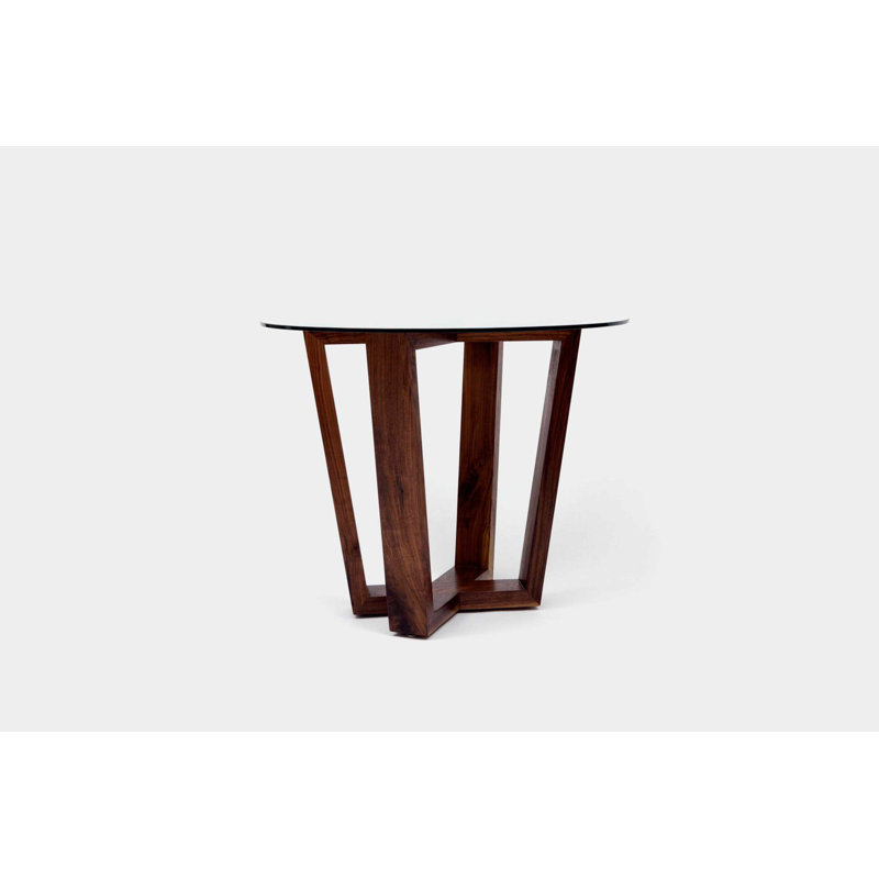 Gax Round Glass Dining Table, 36" W x 36" L, Solid Walnut