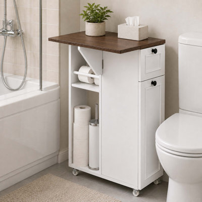 Armoire de rangement de salle de bain étroite à bascule avec roulettes, organisateur latéral mince de 7,87 po pour les petits espaces, armoire latérale de salle de bain pour les essentiels quotidiens