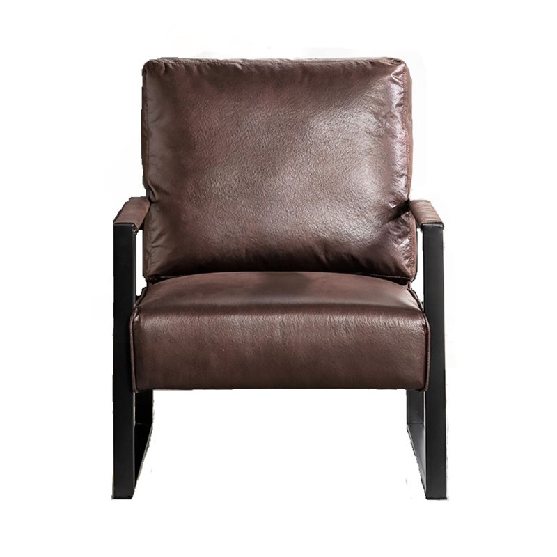 Chaise d'appoint Mid-Century moderne avec structure carrée en métal, Dark Brown Microfiber/Microsuede