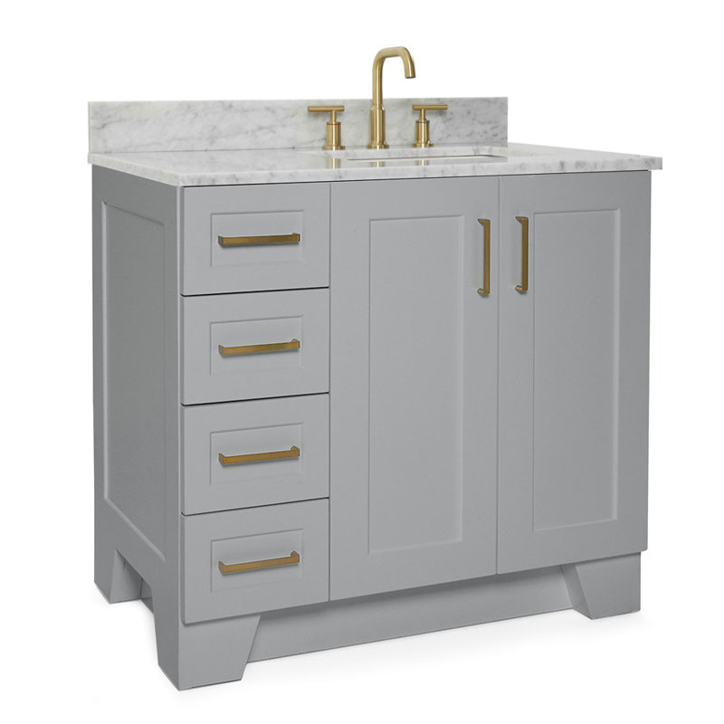 ARIEL TAYLOR 37 IN RIGHT OFFSET SINGLE OVAL SINK VANITY, Rectangle, Right, Gray