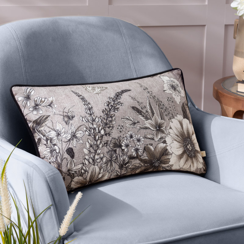 Harlington Gardenia Floral Rectangular Lumbar Cushion, Sepia