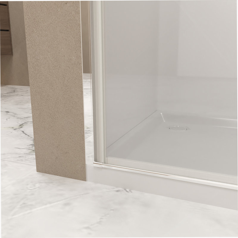 Pivot Shower Door With Brushed Nickel Aluminum Frame, Half Frame Shower Door, Brushed Nickel