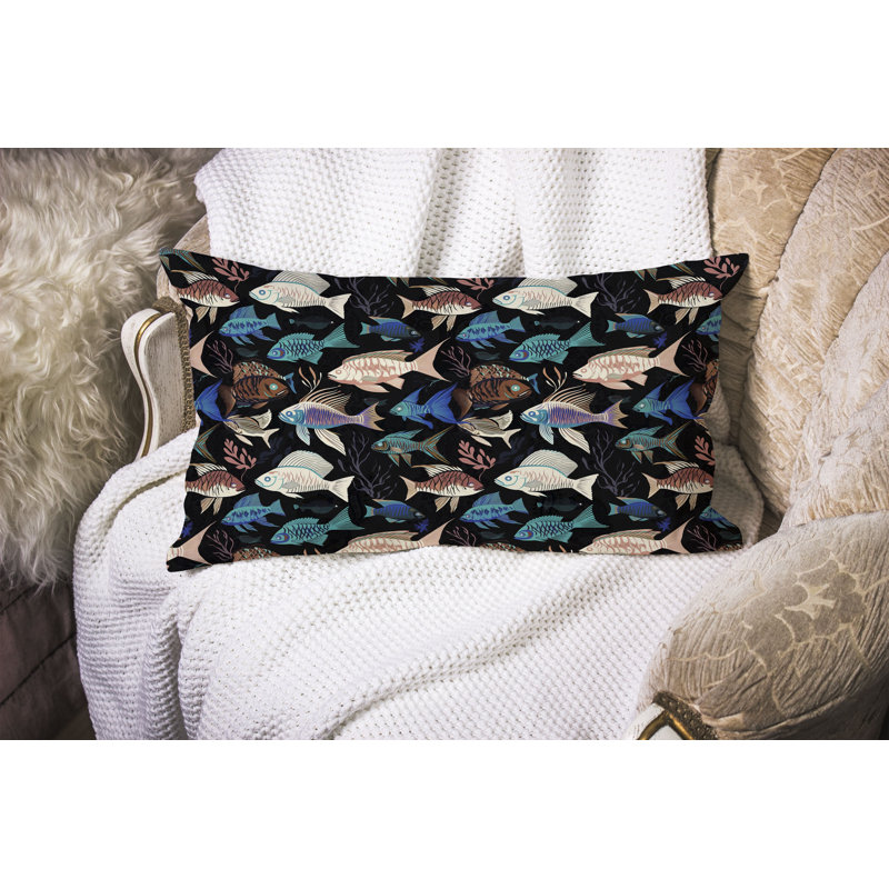Fish Paradise  Rectangular Throw Pillow, Blue/Brown