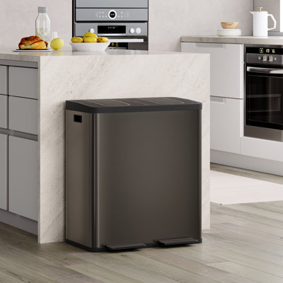 Dual Compartment Stainless Steel Trash Can, 2x10.6 Gal Recycling Bin with Soft Close Pedal, Fingerprint Resistant Waste Basket for Kitchen & Home, Bla