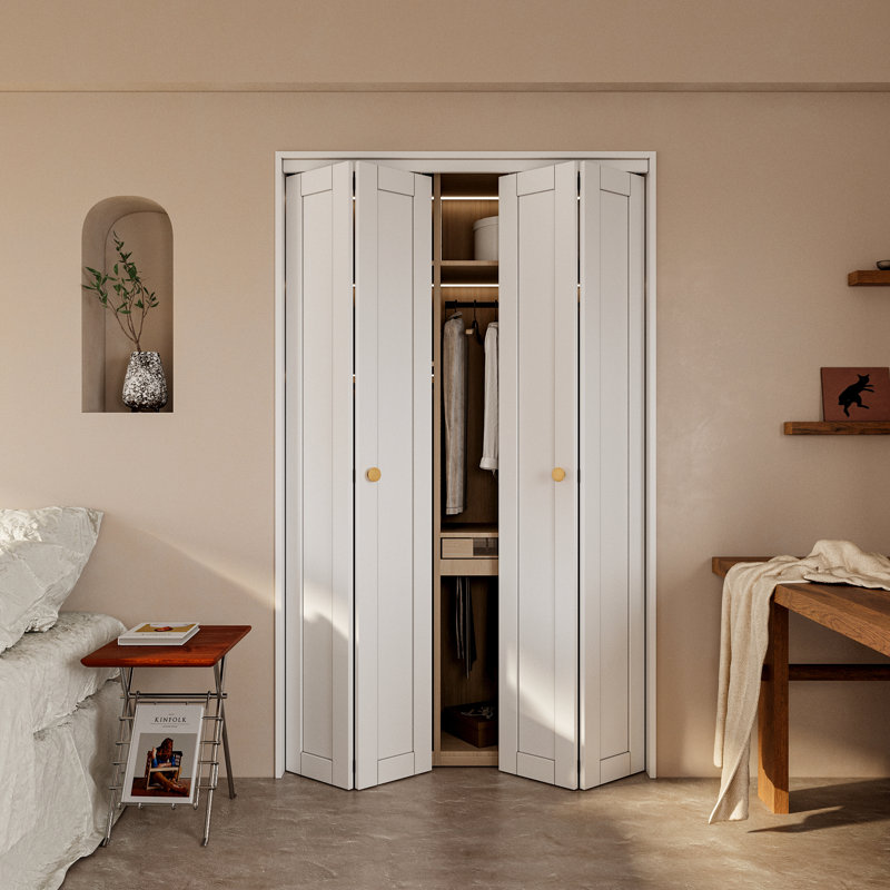 Porte pliante double 48 po x 80 po en bois manufacturé à noyau solide avec ensemble de quincaillerie d'installation (garde-manger, porte de placard)