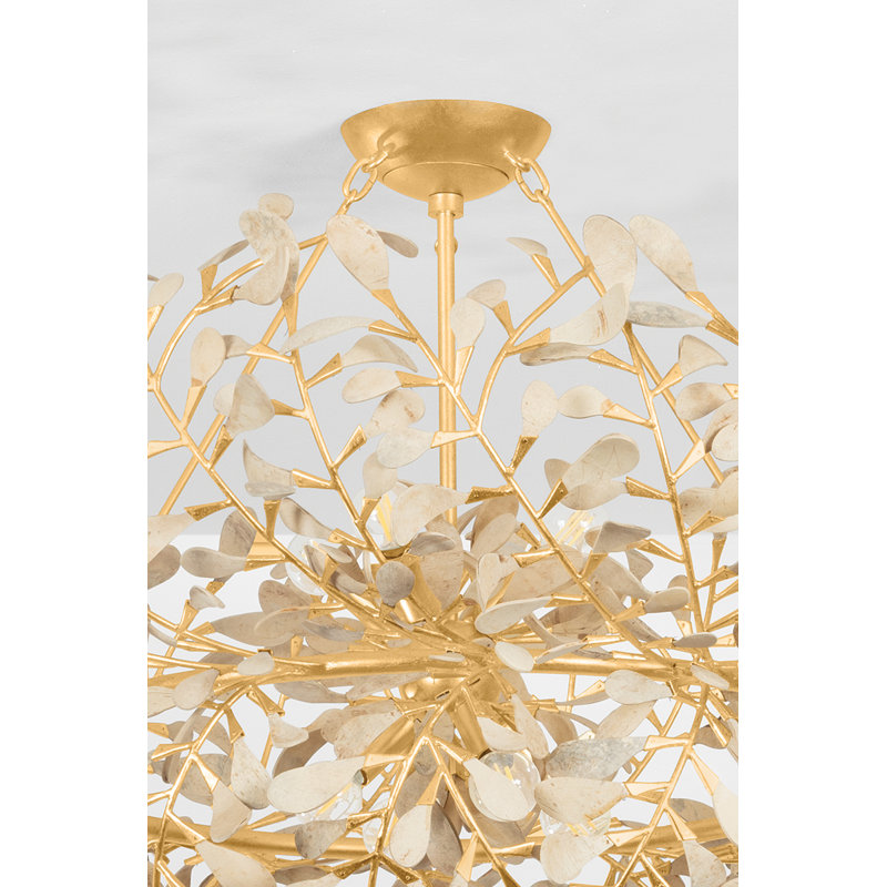 Lustre Maybrook en feuille d'or rétro, H 19,75 po x l 40 po x P 40 po, 8 lumières