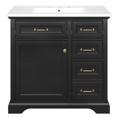Meuble-lavabo 36 po avec lavabo en céramique, 2 tiroirs basculants, charnières de porte à fermeture en douceur
