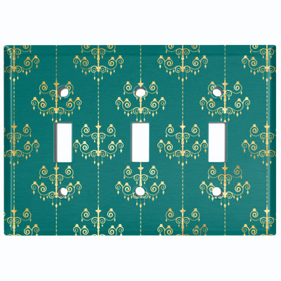Metal Light Switch Plate Outlet Cover (Damask Golden Chandelier Elegant Green - Single Toggle)