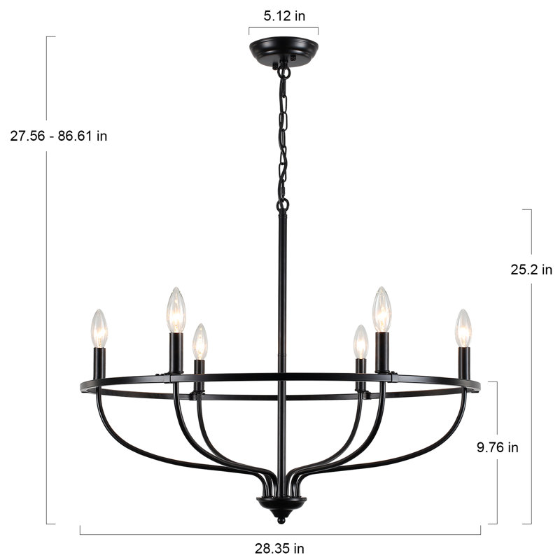 6 - Light Dimmable Wagon Wheel Chandelier, Black